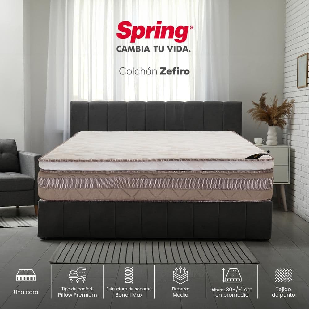 Colchón Queen Zefiro 160X190 Cm SPRING Queen (160 x 190 cm) Resortado Semifirme